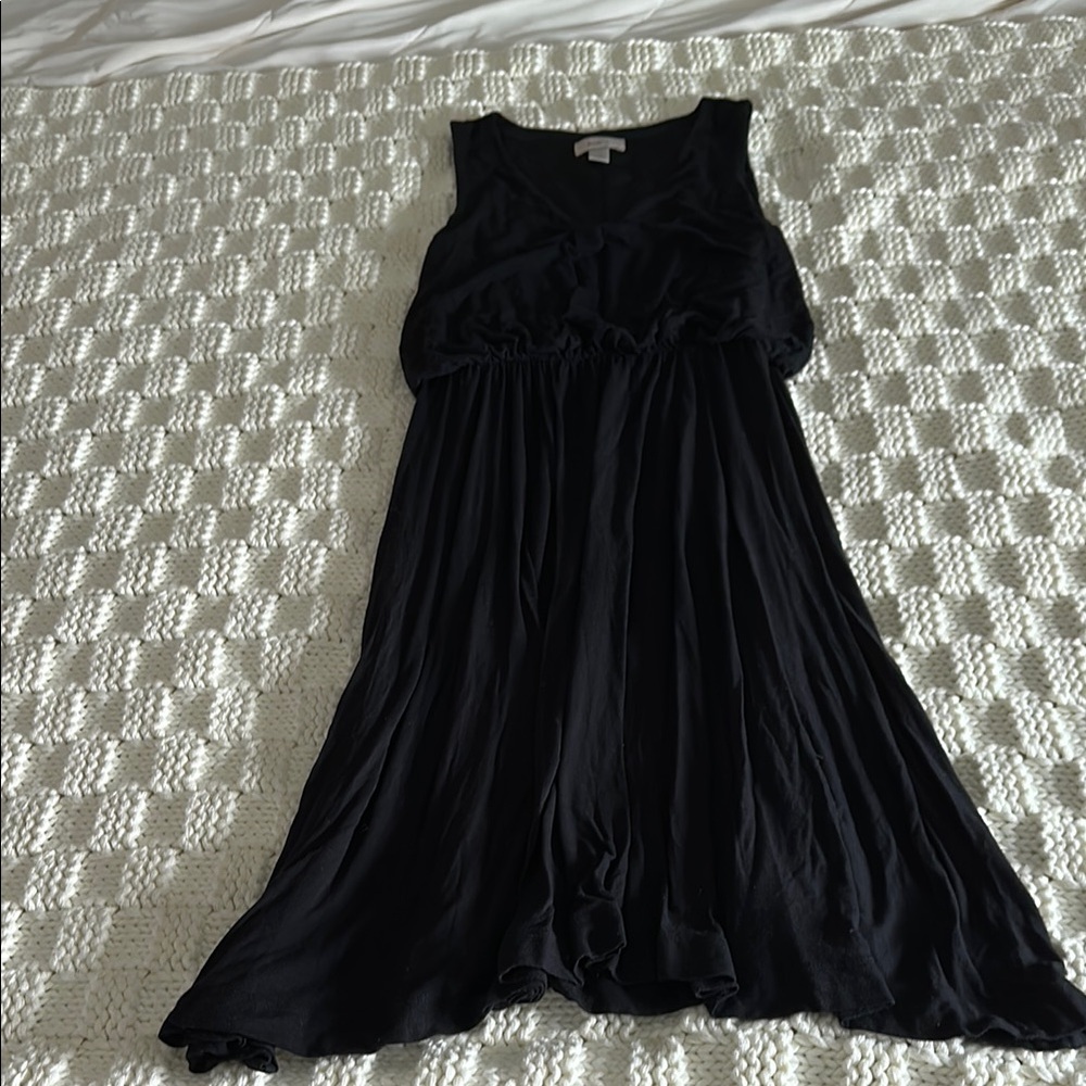 LOFT Black Ruched Midi Dress